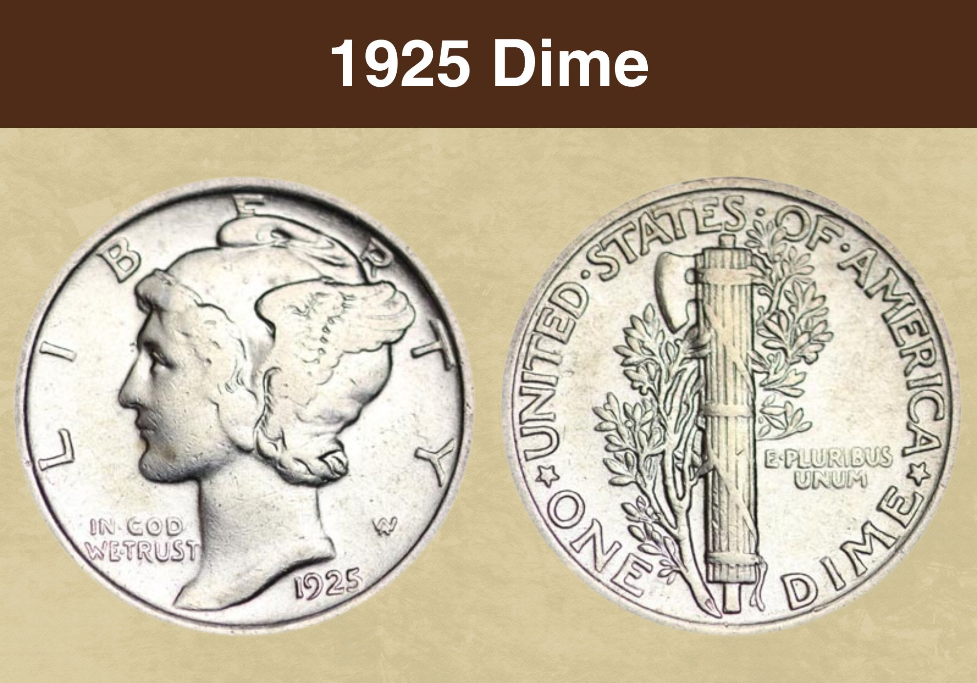 1925 Mercury dime obverse showing Liberty's winged cap and reverse fasces design