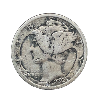 1925 Mercury dime broad-strike error showing expanded diameter and flat edge area